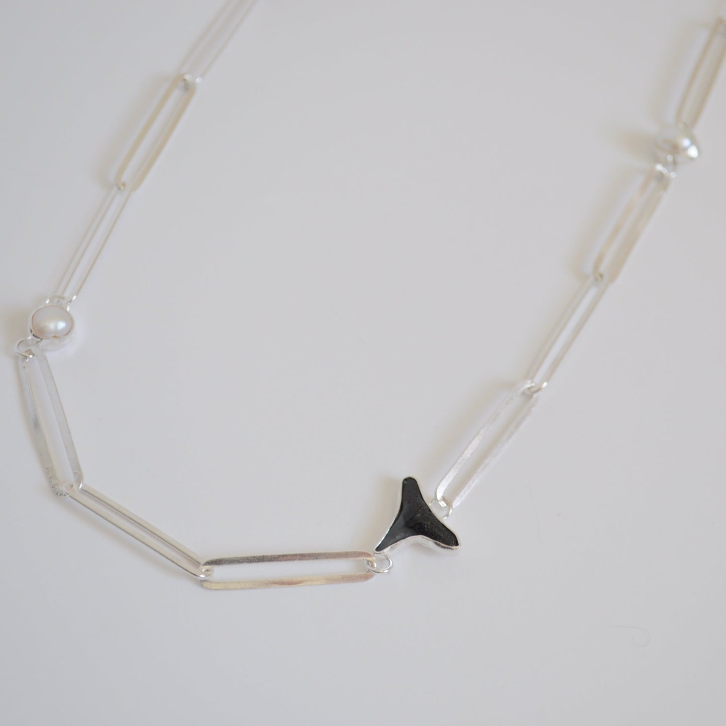 Shark and Pearl Paperclip Necklace
